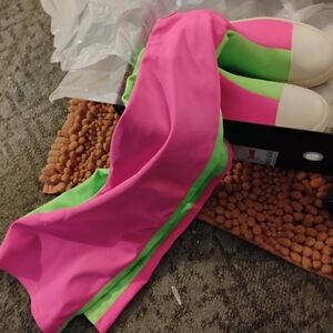 Pink and Neon Green Colorblock Slip-On Sneakers Boots....